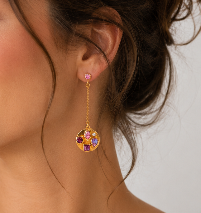 Confetti Disc double sided drop earrings